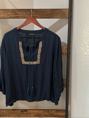 Just Class Navy Embroidered Peasant Tunic